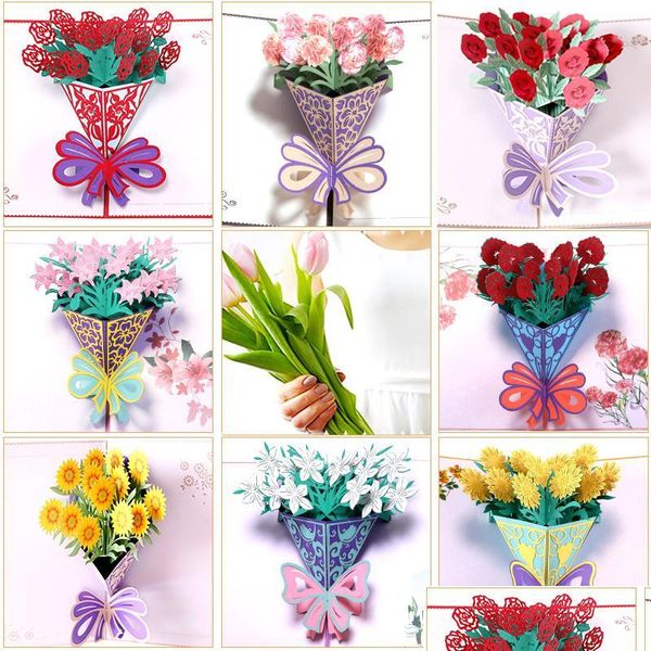 Tarjetas de felicitación Tarjeta postal del día de la madre Flor emergente 3D Gracias Mamá Invitación de feliz cumpleaños Regalos personalizados Gota de papel Del Dhwmk