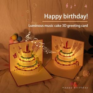 Cartes de voeux Musique Joyeux anniversaire Carte Fille Enfants Femme Mari Gâteau 3D -Up Cartes postales Cadeaux Bénédiction
