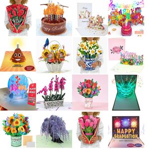 Cartes de vœux Carte d'anniversaire musicale Grande bougie lumineuse LED soufflante Popup 3D avec musique joyeuse Acclamations sonores Diverses lumières soufflent Am2Us