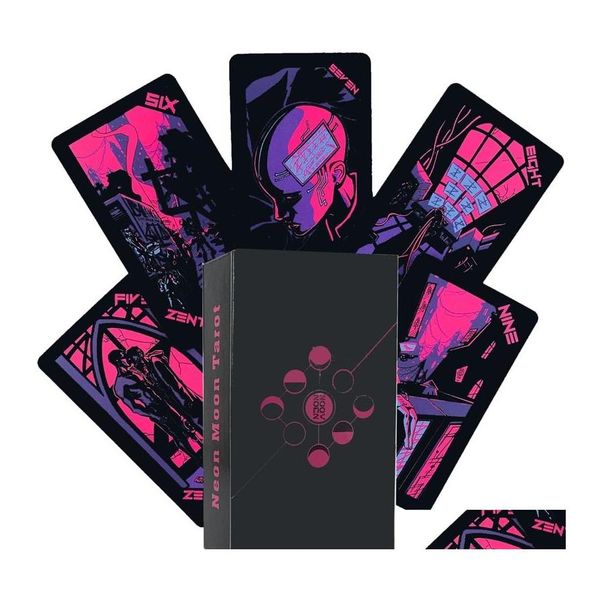 Cartes de vœux Neon Moon Deck Format de poche avec boîte K pour le jeu de société Fate Divination et une variété d'options de tarot 220725 Drop Deliv Dh9FC