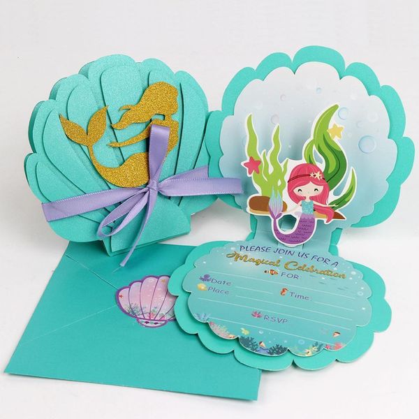 Cartes de vœux OurWarm 12 pcs sirène fête carte d'invitation piscine fête faveur fournitures pour bébé douche mariage enfants fête d'anniversaire décor fournitures 230607