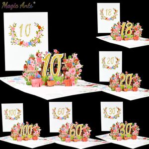 Wenskaarten pop -up jubileumkaart 1e 10 28 21 30 Nummer Afbeelding 3D voor verjaardag bruiloft 230818
