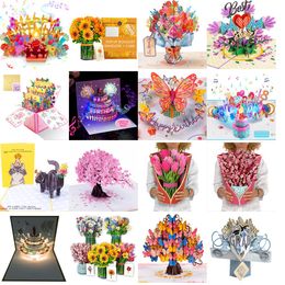 Cartes de vœux Pop Up Tournesols 12 pouces Bouquet de fleurs grandeur nature Popup 3D avec carte de correspondance et livraison en baisse d'enveloppe Amtkq