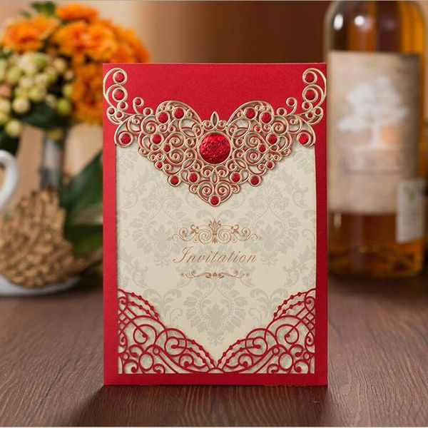 Cartes de voeux invitation de mariage rouge personnalisées avec enveloppes 12,7x18,5 cm - lot de 50 pièces