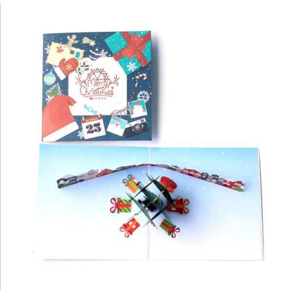 Cartes de vœux Souvenirs de Noël du Père Noël Carte en papier 3D Fête Cartes postales d'anniversaire faites à la main Cadeaux Beau Festival