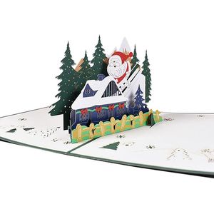 Wenskaarten Santa Claus skiën 3d Thanksgiving kerstliefhebbers geschenken voor kinderen
