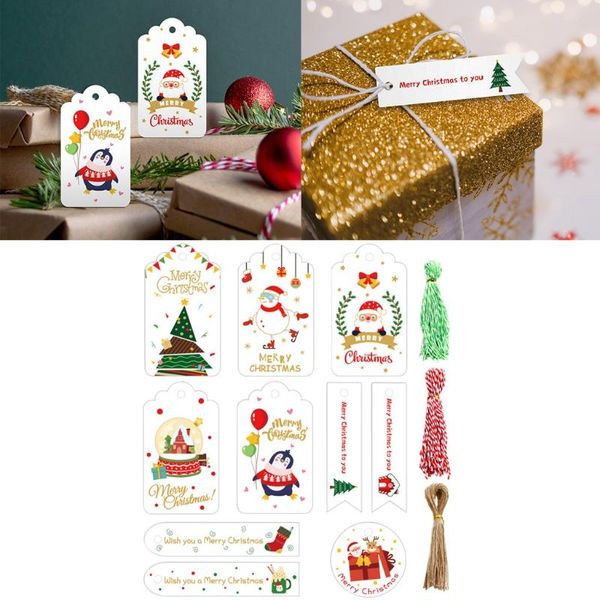 Tarjetas de felicitación T21D 150 Uds. Etiquetas de papel de Navidad creativas pintadas DIY dibujos animados hechos a mano decoración de Navidad