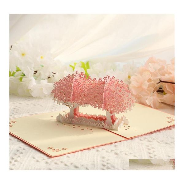 Cartes de voeux Tanabata Saint Valentin Papier Sculpture Threensional Carte Anniversaire Bénédiction Cadeau Créatif 3D Chute Cerise Colorf Smal Otehr