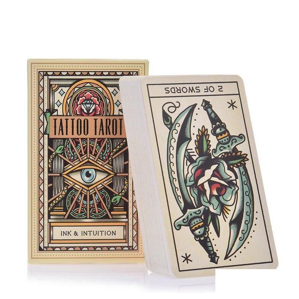 Tarjetas de felicitación Tarot Fl Cómodo Ery Versión Drop 78PCS Tatuaje Inglés Juego Tablero Yxllgh Venta Jllfi Entrega Hogar Jardín Festivo Ot6Et