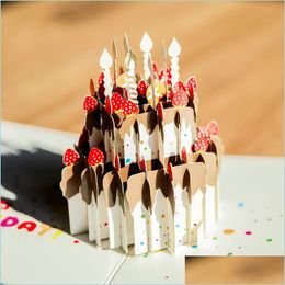 Cartes de voeux Carte d'anniversaire à trois niveaux Coréen Creative Gâteau 3D Écriture manuscrite Petit bricolage pour enfants Drop Drop Livraison 2021 Accueil G DHP0G