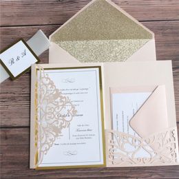 Wenskaarten topklasse bruiloft uitnodigingen luxe zacht roze kaarten met glitter envelop gouden buik gepersonaliseerd uitnodigingen ontwerp 230317