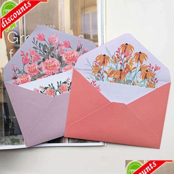 Amélioration des cartes de voeux 6pcs enveloppe de fleur imprimée Papier Papier Kawaii PAPELERIE CARDE DE MEDIA