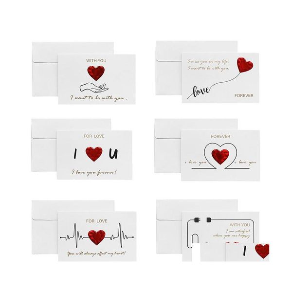 Cartes de voeux Valentine Card Coeur Lettres imprimées Bronzage avec enveloppe Cadeau d'anniversaire de mariage DIY Drop Livraison Home Garden Fe Dhtts