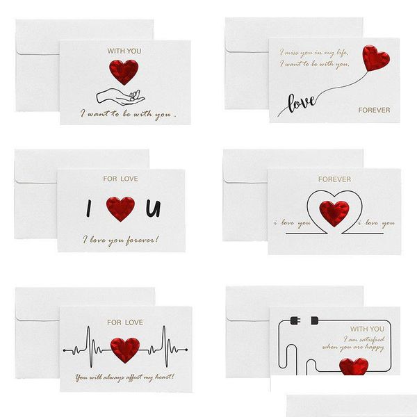 Cartes De Voeux Valentine Carte Coeur Lettres Imprimées Bronzant Avec Enveloppe Cadeau D'anniversaire De Mariage Diy Drop Delivery Home Garden Fe Dhsqo