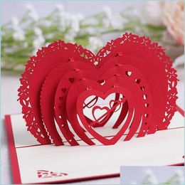 Tarjetas de felicitación Día de San Valentín Regalo Corazón 3D Pop Up Tarjeta de felicitación Postal Sobre a juego Corte láser Cumpleaños hecho a mano P Tabaccoshop Dhpok