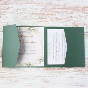 Cartes de vœux Invitation de mariage Save The Day DIY Carte d'invitation Poche à trois volets Impression de texte personnalisée Papier perlé mat Multi couleurs 50 ensembles 220930