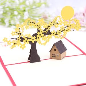 Wenskaarten Bruiloft Kaarten Verjaardagspartij Gunsten verjaardagsfeest Decoraties Kids Art Paper Cherry Blossoms Pop-up kaarten met envelop