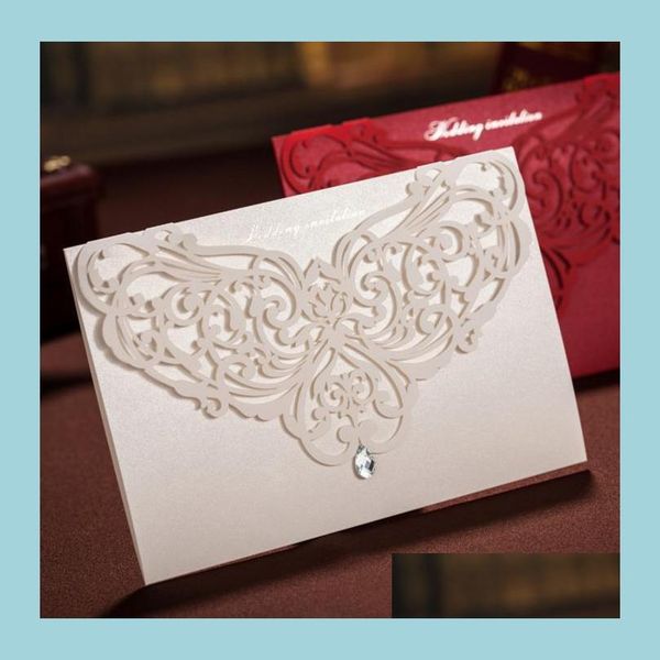 Cartes de voeux Blanc Laser Cristal Personnalisé Saint Valentin Soirée Invitations Et Enveloppes Carte Fournitures De Fête Dhwlx