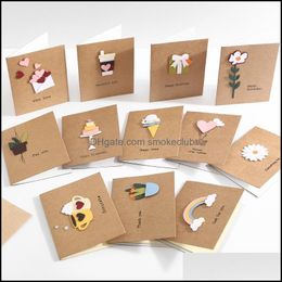 Événement de voeux Fournitures de fête de fête Maison Jardin Cartes de voeux 12 Styles Kraft Mini Pour Vous Carte Marron 3D Fleur Cadeau Mes Remercier Anniversaire