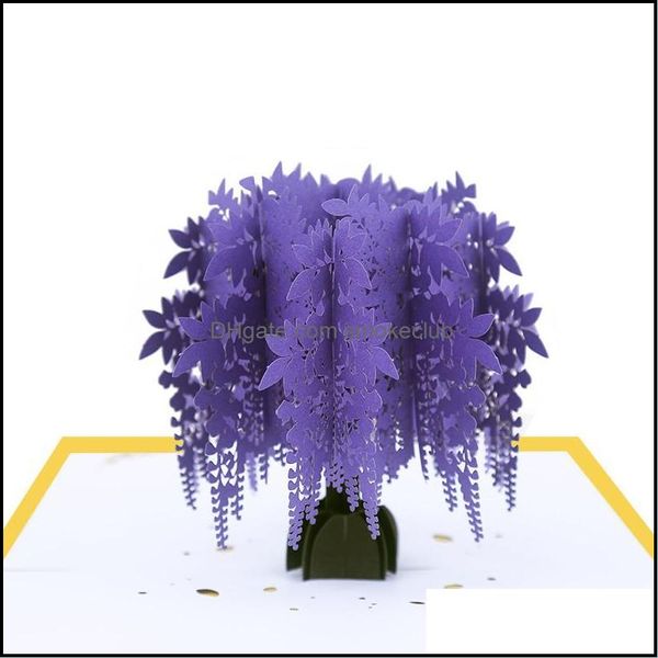 Saludo Evento Suministros festivos Hogar Jardín Tarjetas de felicitación Corte láser 3D Hecho a mano Púrpura Wisteria Sinensis Tarjeta de papel Día del maestro Madres T