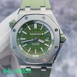 Grestest AP Wrist Watch Royal Oak Offshore Series 15710ST AVOCADO DIAL VERT AUTOMATIQUE MECHACIQUE MECHIQUE MENSE 42 mm Ensemble complet