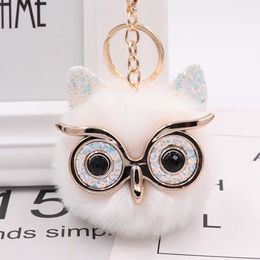 Hairball hanger Key Chains Gretel Owl pluche sleutelring Imitatie Konijn Hair Ball Bag Paar Bont CAR PENDER