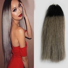 Grijze 8A Braziliaanse Virgin Haarbundels 100G Ombre Gray Hair Extensions 100s Loop Micro Ring Menselijk Hair Extensions