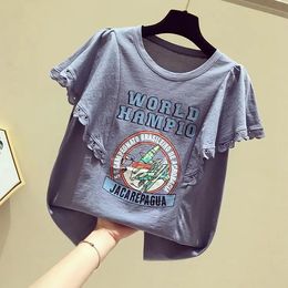 Gris Aesthic Pulovers Graphic Tops Midi Loose T-shirt Casual Short Short Womens Tshirt Summer Fashion Coréen Rose Vêtements 240517