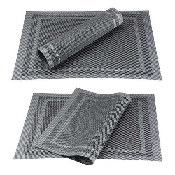 Manteles individuales de PVC gris y negro para mesa, taza de comedor, posavasos, vajilla de plástico lavable resistente al calor, alfombrillas para herramientas de cocina, marrón café 210706