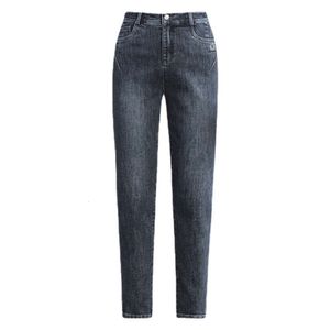 Grijsblauwe Harlan-broek voor dames Spr New Style-jeans met hoog getailleerd borduurwerk voor een slank en klein figuur. Negenpunts rookpijpbroek met gratis