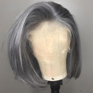 Peluca bob gris encaje delantero pelucas de cabello humano con cabello para bebés 13x3 peluca de encaje transparente de peluca corta recta de pxie