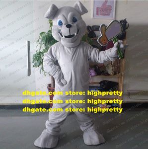 Gray Bulldog Dog Pitbull Bull Dog Mascot Kostuum volwassen stripfiguur Outfit Concurrerende producten Mega-Event ZZ7828