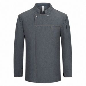 Uniforme de chef gris, veste de chef à manches Lg, manteau de cuisinier, T-shirt de chef, uniforme de travail de boulanger, serveur de restaurant, vêtements d'hôtel pour femmes, logo U5bC #