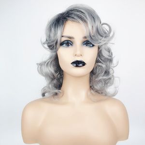 Perruque synthétique ondulée bouclée de couleur grise Simulation perruques de cheveux humains postiches pour femmes noires et blanches Pelucas K41