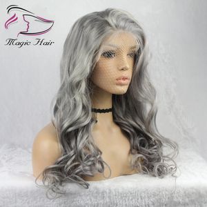 Perruques de cheveux humains avant de dentelle de couleur grise vierge brésilienne Remy cheveux ondulés perruque frontale en dentelle sans colle avec pré plumé