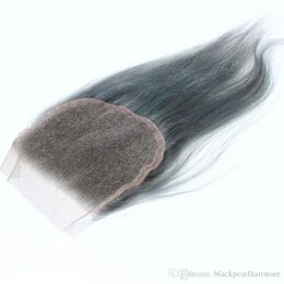 Fermeture de cheveux péruviens de couleur grise droite 4 x 4 fermeture supérieure en dentelle