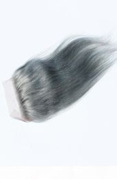 Fermeture de cheveux péruviens de couleur grise droite 4quot x 4quot Swiss Lace Top Closure Closures6041704 de cheveux humains