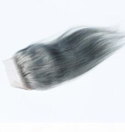 Fermeture de cheveux péruviens de couleur grise droite 4quot x 4quot Swiss Lace Top Closure cheveux humains Closures2192292