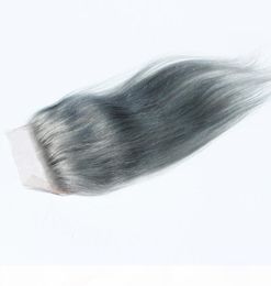 Grijze kleur Peruaanse haarsluiting recht 4quot x 4quot Zwitserse kanten topsluiting Menselijk haarsluitingen2192292