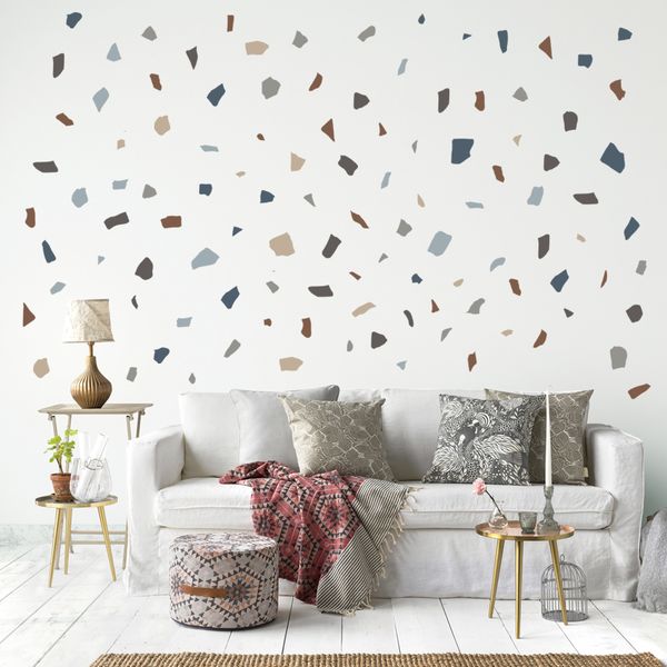 Gris Couleur Terrazzo Motif Stickers Muraux Forme Irrégulière Blanc-Fond Stickers Muraux pour Salon Fenêtre Verre Chambre