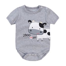 Gris vaches laitières bébé bodys d'été à manches courtes combinaisons nouveau-nés mignons bovins de lait infantile vêtements une pièce chemise triangle 210413