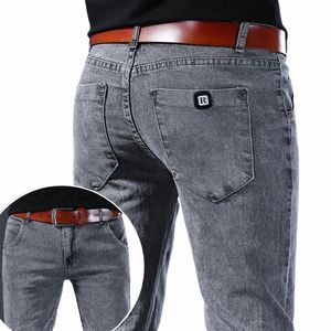 Jeans en denim gris Pantalons élastiques minces pour hommes Gris Fi Printemps Eté Hommes Lg Thin High Street Petits pieds Pantalons G3ma #