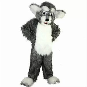 Grijze hond husky mascotte kostuum cartoon thema personage carnival festival fancy jurk kerst volwassenen maat verjaardagsfeestje buiten outfit