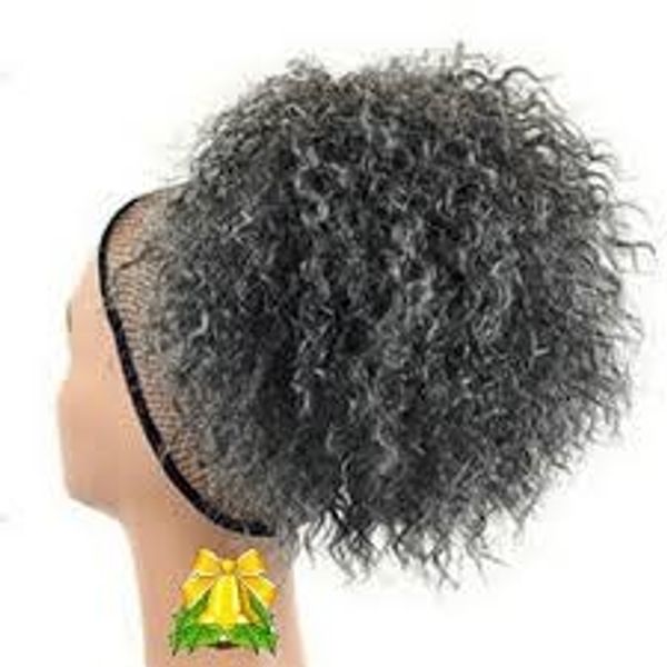 Cheveux gris Kinky culry Extension de cheveux de queue de cheval réel brésilien Remy cheveux gris queue de cheval afro bouffée Clip dans cordon queue de cheval 120g