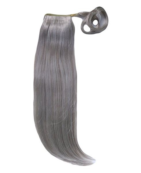 Cheveux gris tisser queue de cheval morceau de cheveux clip en droite humaine vierge envelopper autour de cordon gris queue de cheval femmes postiches 10-20 pouces 120g