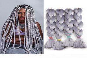 Gris à haute température Fiber Traids Cheveux Kanekalon Tressage de cheveux Extensions de cheveux synthétiques en vrac 24 pouces 80g MOQ est 5 pièces 9706927