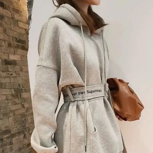 Grijze hoodies lange losse top met capuchon baggy damessweatshirt goth winterkoud in dameskleding warm ontwerper jaren 2000 dik E S 240117