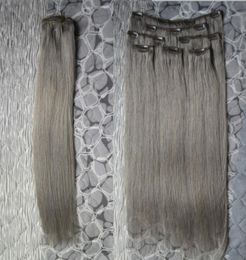 Grijze human hair extensions maagdelijke dikke clip-in hair extensions steil 100g 7pcs2567105