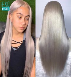 Pelucas de cabello humano gris brasileño Remy pelucas de cabello humano con malla frontal recta para mujeres negras peluca con cierre de encaje BOB corto 1801866548