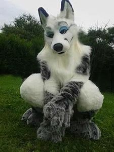 Gris Husky Renard Chien Fourrure Fourrure Fourrure Veste Costume De Mascotte Déguisement Jeu De Rôle